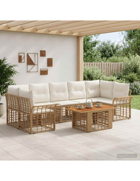 Set Divano da Giardino 8 pz Naturale e Bianco Crema polyrattan