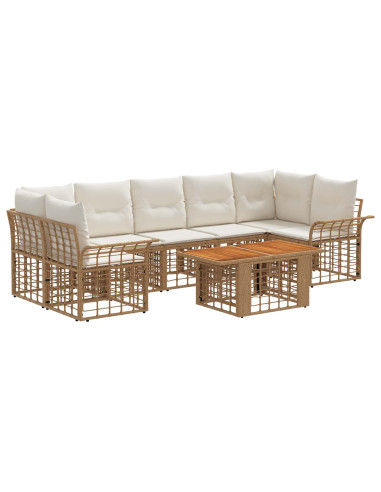 Set Divano da Giardino 8 pz Naturale e Bianco Crema polyrattan