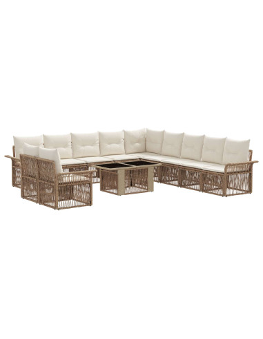 Set Divano da Giardino 12 pz Beige e Bianco Crema polyrattan
