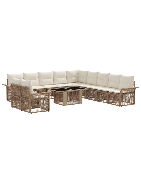 Set Divano da Giardino 12 pz Beige e Bianco Crema polyrattan