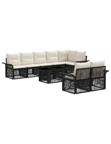 Set Divano da Giardino 9 pz Nero e Bianco Crema polyrattan