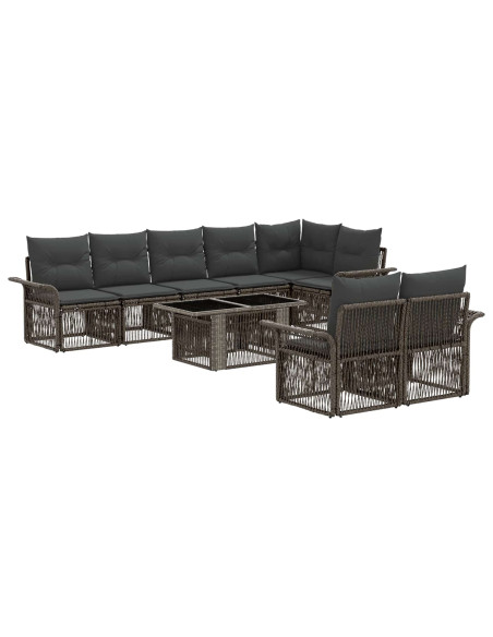 Set Divano da Giardino 9 pz Grigio e Grigio Scuro polyrattan