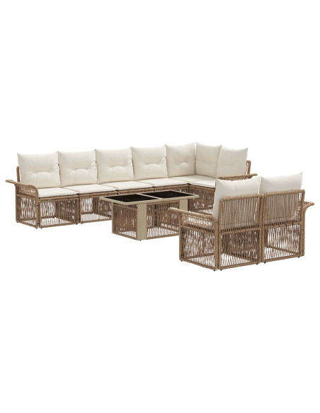 Set Divano da Giardino 9 pz Beige e Bianco Crema polyrattan