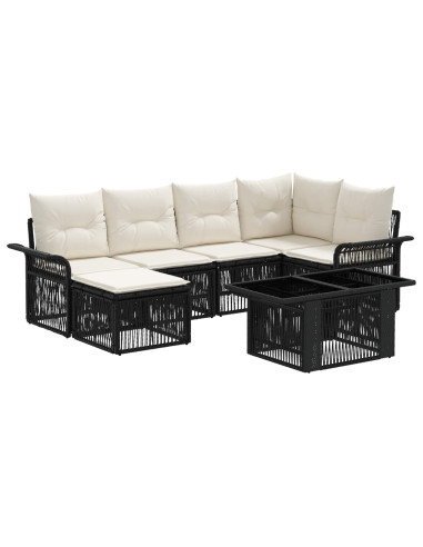 Set Divano da Giardino 7 pz Nero e Bianco Crema polyrattan
