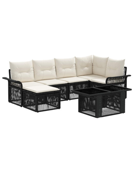 Set Divano da Giardino 7 pz Nero e Bianco Crema polyrattan