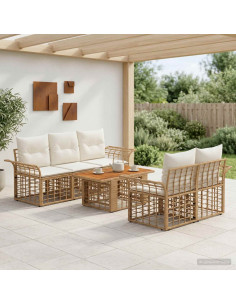 Set Divano da Giardino 6 pz Naturale e Bianco Crema polyrattan