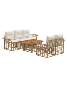 Set Divano da Giardino 6 pz Naturale e Bianco Crema polyrattan 2