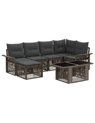 Set Divano da Giardino 7 pz Grigio e Grigio Scuro polyrattan