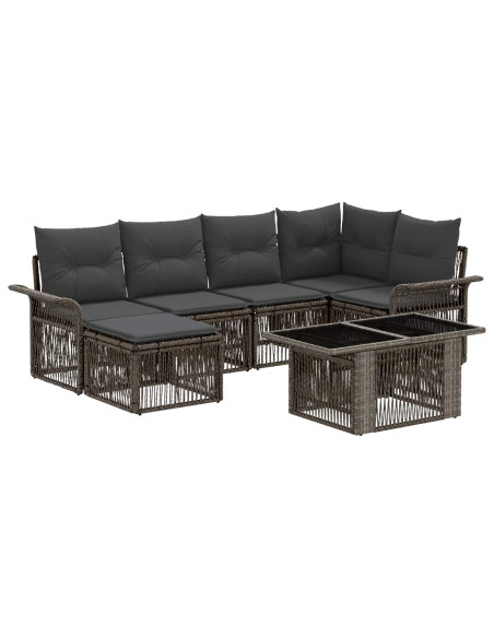 Set Divano da Giardino 7 pz Grigio e Grigio Scuro polyrattan