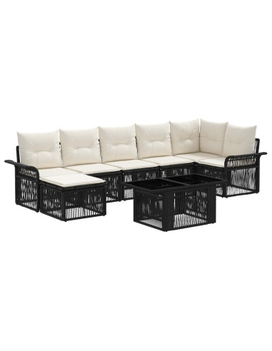 Set Divano da Giardino 8 pz Nero e Bianco Crema polyrattan