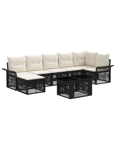 Set Divano da Giardino 8 pz Nero e Bianco Crema polyrattan
