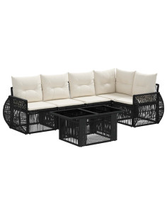 Set Divano da Giardino 6 pz Nero e Bianco Crema polyrattan 2