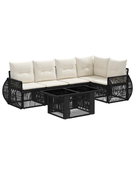 Set Divano da Giardino 6 pz Nero e Bianco Crema polyrattan