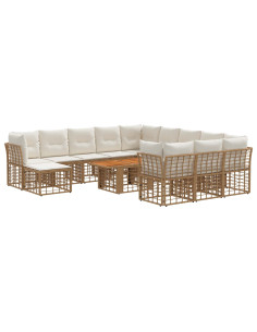 Set Divano da Giardino 13 pz Naturale e Bianco Crema polyrattan 2