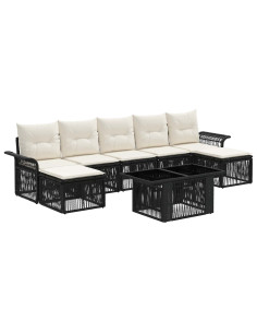 Set Divano da Giardino 8 pz Nero e Bianco Crema polyrattan 2