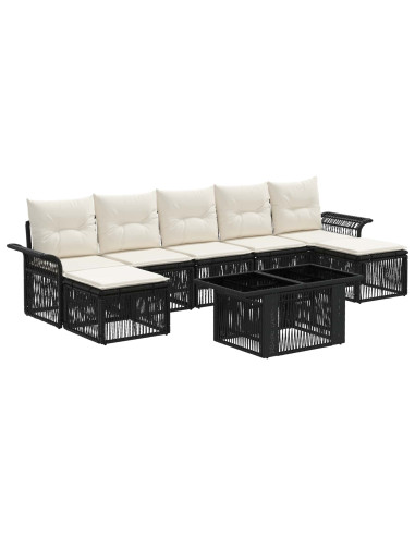 Set Divano da Giardino 8 pz Nero e Bianco Crema polyrattan