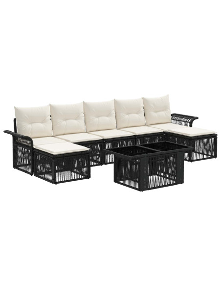 Set Divano da Giardino 8 pz Nero e Bianco Crema polyrattan