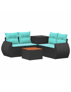 Set di divani 6 pz Nero e Blu Rattan sintetico e Acciaio 2