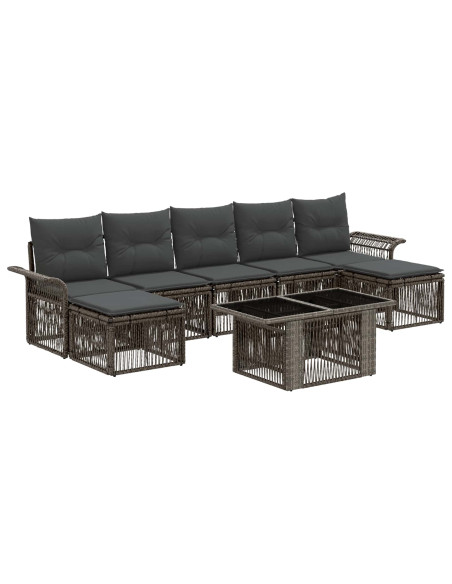 Set Divano da Giardino 8 pz Grigio e Grigio Scuro polyrattan