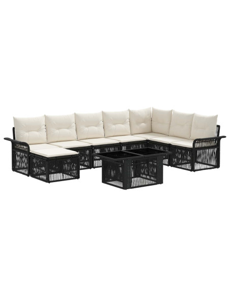 Set Divano da Giardino 9 pz Nero e Bianco Crema polyrattan