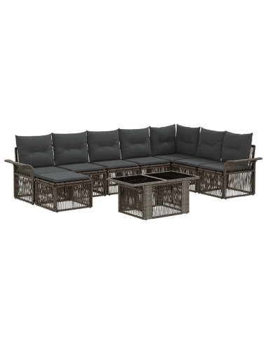Set Divano da Giardino 9 pz Grigio e Grigio Scuro polyrattan