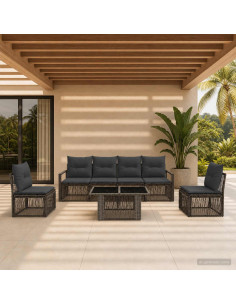 Set Divano da Giardino 7 pz Grigio e Grigio Scuro polyrattan