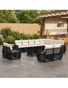 Set Divano da Giardino 13 pz Nero e Bianco Crema polyrattan