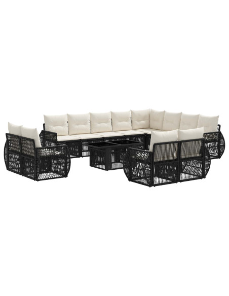 Set Divano da Giardino 13 pz Nero e Bianco Crema polyrattan