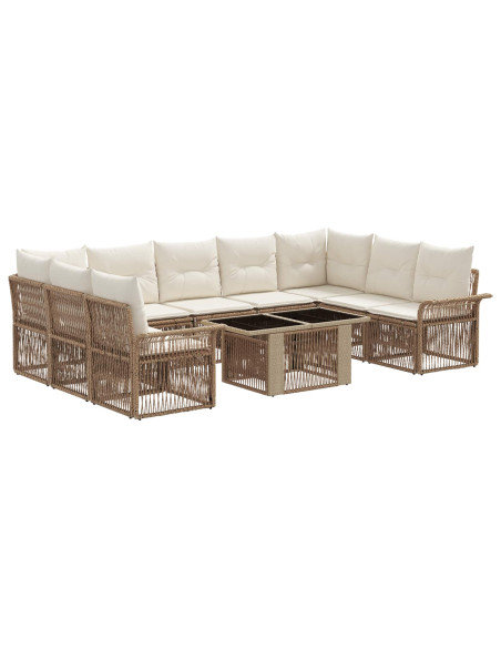 Set Divano da Giardino 10 pz Beige e Bianco Crema polyrattan
