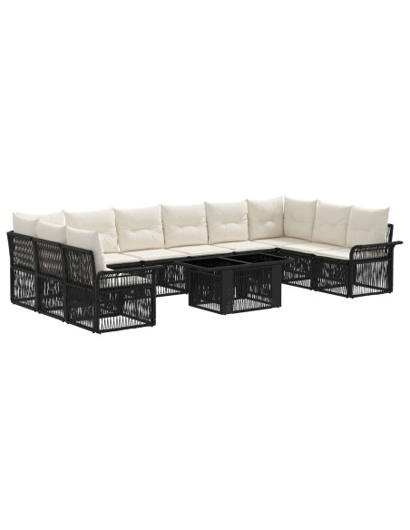 Set Divano da Giardino 11 pz Nero e Bianco Crema polyrattan
