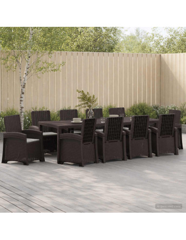 Set da Pranzo per Giardino 11 pz Marrone e Grigio Chiaro PP