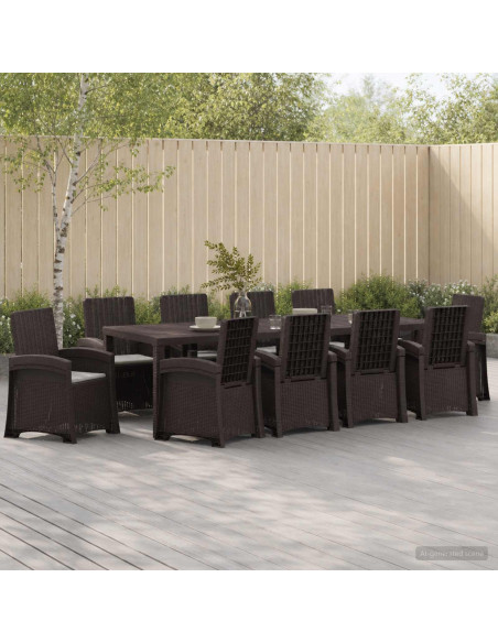 Set da Pranzo per Giardino 11 pz Marrone e Grigio Chiaro PP