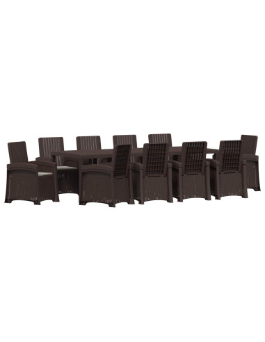 Set da Pranzo per Giardino 11 pz Marrone e Grigio Chiaro PP