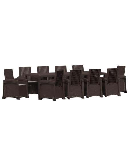 Set da Pranzo per Giardino 11 pz Marrone e Grigio Chiaro PP