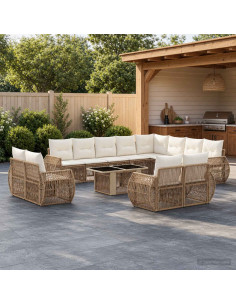 Set Divano da Giardino 13 pz Beige e Bianco Crema polyrattan