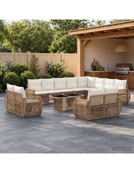Set Divano da Giardino 13 pz Beige e Bianco Crema polyrattan