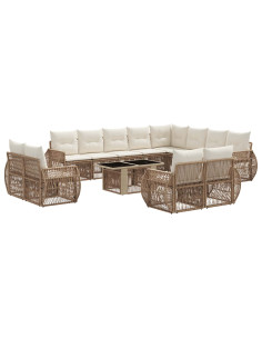 Set Divano da Giardino 13 pz Beige e Bianco Crema polyrattan 2