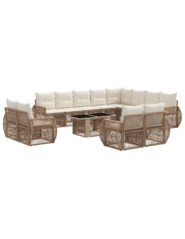 Set Divano da Giardino 13 pz Beige e Bianco Crema polyrattan