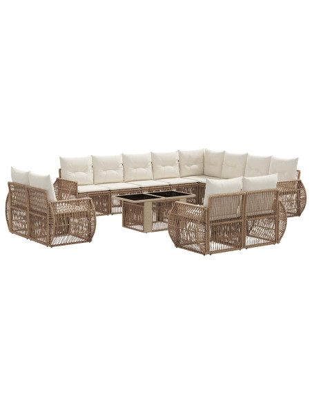 Set Divano da Giardino 13 pz Beige e Bianco Crema polyrattan