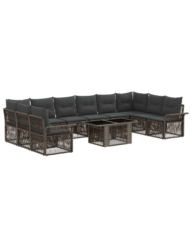 Set Divano da Giardino 11 pz Grigio e Grigio Scuro polyrattan