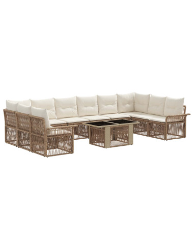 Set Divano da Giardino 11 pz Beige e Bianco Crema polyrattan
