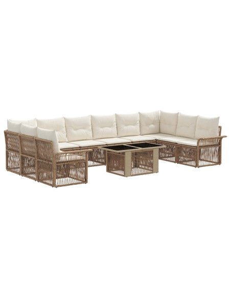 Set Divano da Giardino 11 pz Beige e Bianco Crema polyrattan