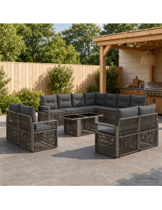 Set Divano da Giardino 12 pz Grigio e Grigio Scuro polyrattan
