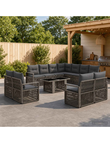 Set Divano da Giardino 12 pz Grigio e Grigio Scuro polyrattan