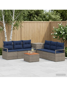 Set di divani 8 pz Grigio e Blu Navy Rattan sintetico e Acciaio