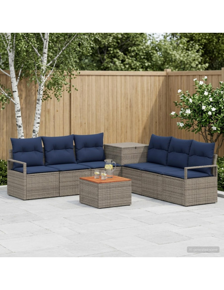 Set di divani 8 pz Grigio e Blu Navy Rattan sintetico e Acciaio