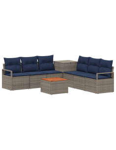 Set di divani 8 pz Grigio e Blu Navy Rattan sintetico e Acciaio 2