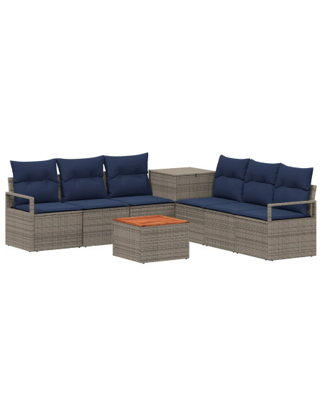 Set di divani 8 pz Grigio e Blu Navy Rattan sintetico e Acciaio