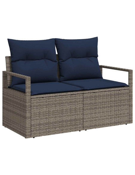 Set di divani 8 pz Grigio e Blu Navy Rattan sintetico e Acciaio