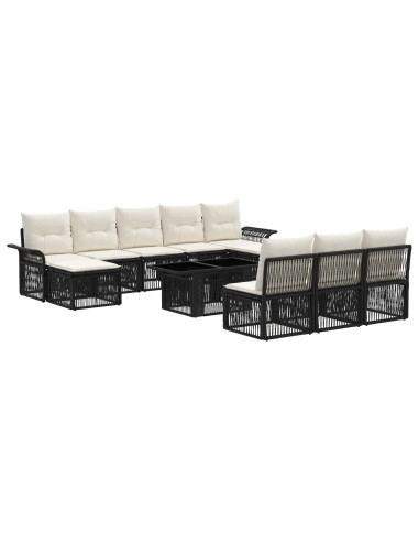 Set Divano da Giardino 11 pz Nero e Bianco Crema polyrattan